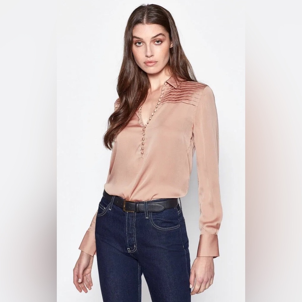Equipment Bina Pleated Long-Sleeve Charmeuse Blouse Mahogany Rose REVOLVE pink L